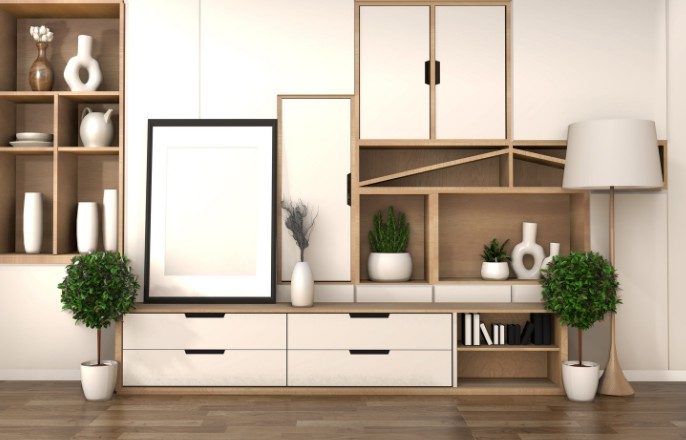 Mueble de salón con estantería y módulos bajos a medida