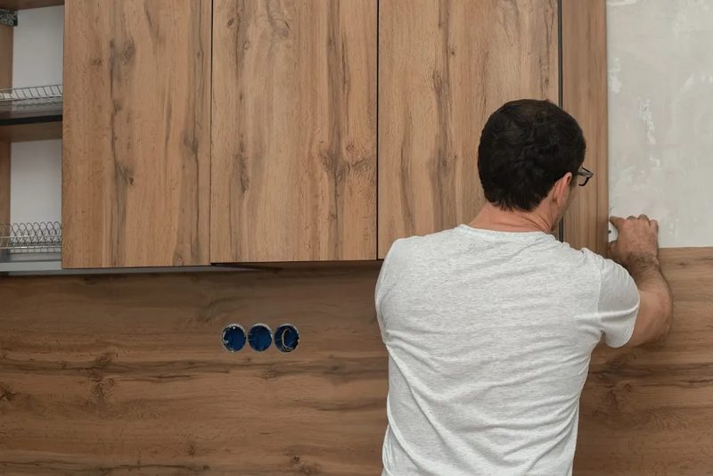 Instalación de revestimiento de madera en la pared de un salón